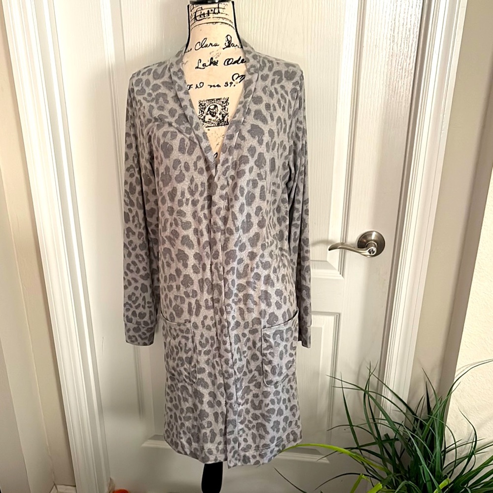 Simply Southern Collection Gray Leopard Print Cardigan